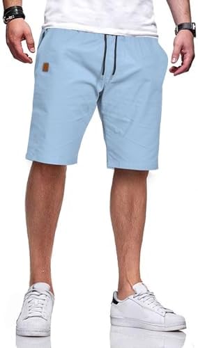 JustSun Kurze Hosen Herren Baumwolle Elastische Taille mit Tunnelzug