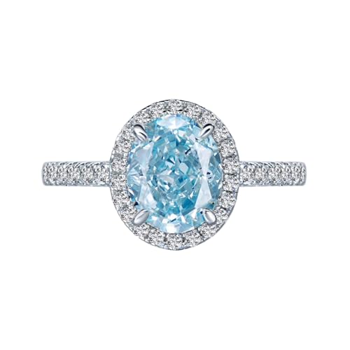 Bague de fiançailles ovale en argent 925 et pierre bleue pour femme