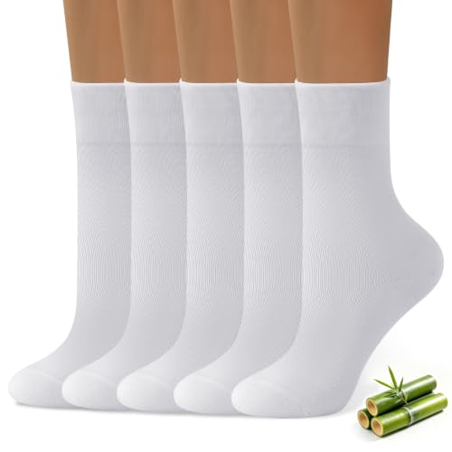 Image of ANDERE ARTE Womens Viscose Bamboo Crew Socks Casual Calf Dress Socks Soft Above Ankle Sock 3-5 Pairs