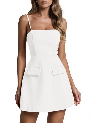 Wenrine Womens Sleeveless Mini Dress Summer Spaghetti Strap Zipper Back Slim Fit Party A Line Dresses
