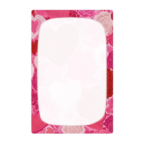 Image of Crib Sheet Breathable Soft Crib Mattress Sheet for Baby Toddler Boys Girls Fitted Crib Sheet Fit Standard Crib Mattress 52 x 28 Inch Pink Love and Rose Valentine
