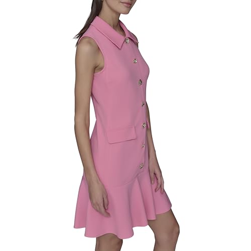 Image of Karl Lagerfeld Women's Sleeveless Collared Button Front A-line Mini Dress