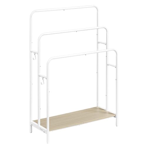 VASAGLE Toallero de Pie, Toallero de 3 Barras, 70 x 30 x 100 cm, 2 Ganchos, Estante de Almacenamiento, Estante para Manta, Toallas de Baño, Blanco Nube y Beige Natural LLS019W01