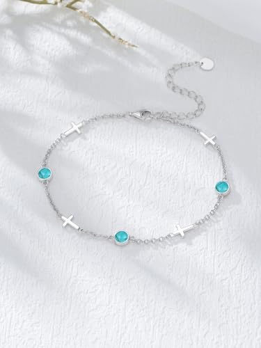 Image of Dorunmo Ankle Bracelet for Women 925 Sterling Silver Natural Stone Bracelet Anklet Summer Beach Jewelry Birthday Gifts for Mom