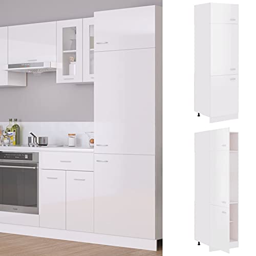 GuyAna Armario de frigorífico contrachapada Blanco Brillo Muebles Cocina Modulos 60x57x207 cm