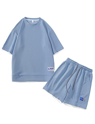 [Butrends] tVc Y  ㉺Zbg ĕ  Y ㉺ n[tpc ZbgAbv Y n XEFbg tFCN C[h 傫TCY blue 3XL