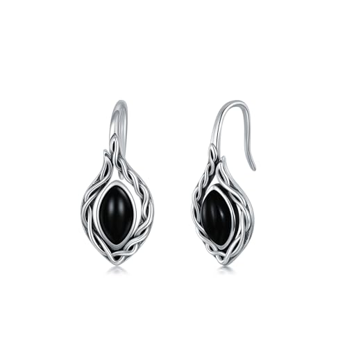 AOBOCO Black Onyx/Moonstone/Red Agate Earrings Sterling Silver Vintage Celtic Knot Dangle Drop Earrings for Women