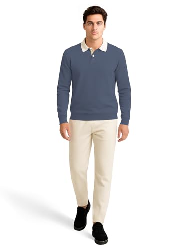 Image of BULLMER Solid Polo Neck Full Sleeve Cotton Blend Tshirt with Rib for Men | Stylish Full Hand Tshirt for Men