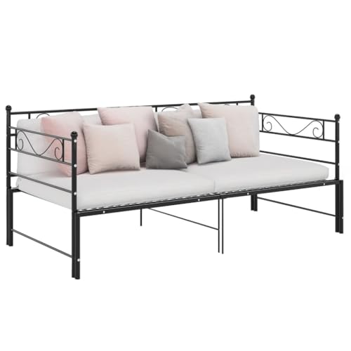 Runheo Cama de día extensible de metal negro 90 x 200 cm, resistente estructura de cama para dormitorio, sofá cama versátil, cama con plataforma para ahorrar espacio para invitados, muebles duraderos