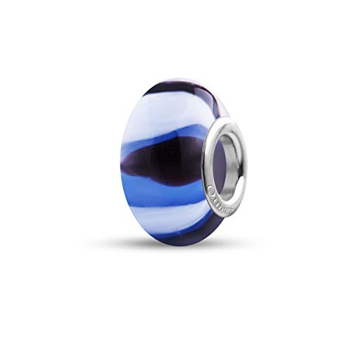 Preisvergleich Produktbild Quiges Glas Bead Perle für Damen Handgemacht Blau Weiß Schwarz Gefleckt