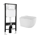 Eridanus Wall Hung Toilet with Tank, 2x6 In-Wall Toilet Tank Carrier, Wall Mounted Toilet Combo Set, Dual-Flush Plate Included, Floating Bowl With Soft-Close Seat, Glossy White, 2 Separate Packages