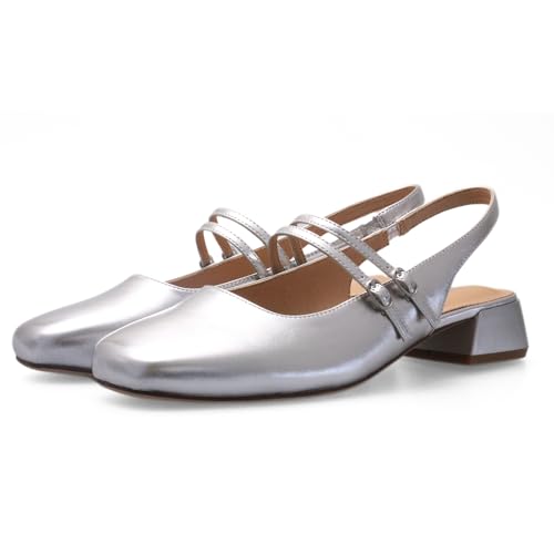 Women's Mary Jane Shoes Low Chunky Heel Patent Leather Double Strap Slingback Pumps Closed Square Toe for Party Wedding Dress3