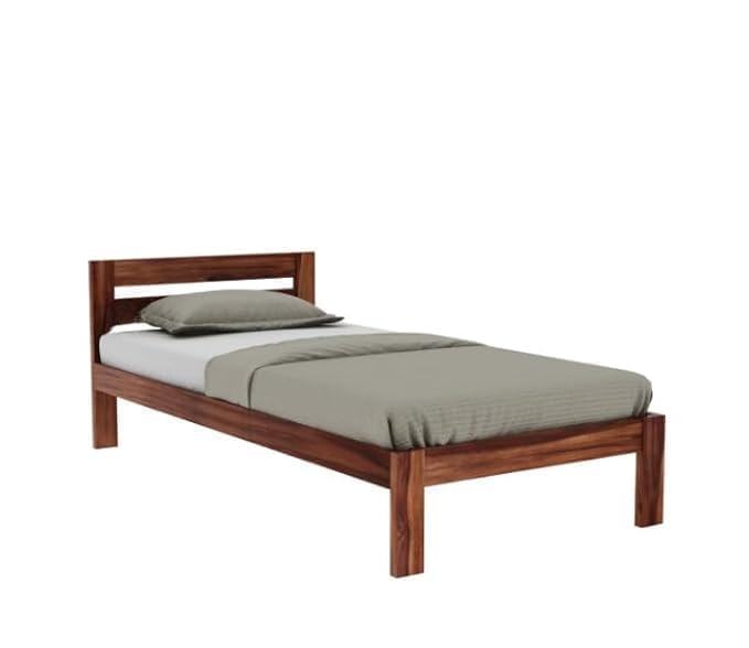Image of KR Furniture Solid Sheesham Wood Single Bed for Adults & Kids | Solid Sheesham Wood Single Cot with Headboard | Strong Wooden Frame for Bedroom, Guest Room & Hostel | 6 * 3 ft | Honey Finish