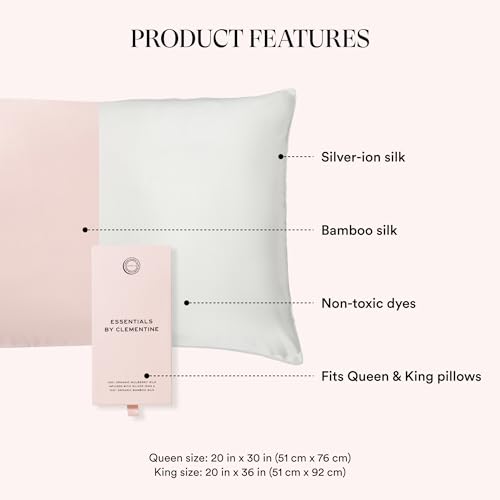 Image of Clementine Sleepwear Essentials Organic Queen Size Pillowcase Ballet Pink | Two-Tone Bamboo and Silver Ion Silk for Acne-Prone Skin, Anti-Aging, and Hydrated Hair and Skin