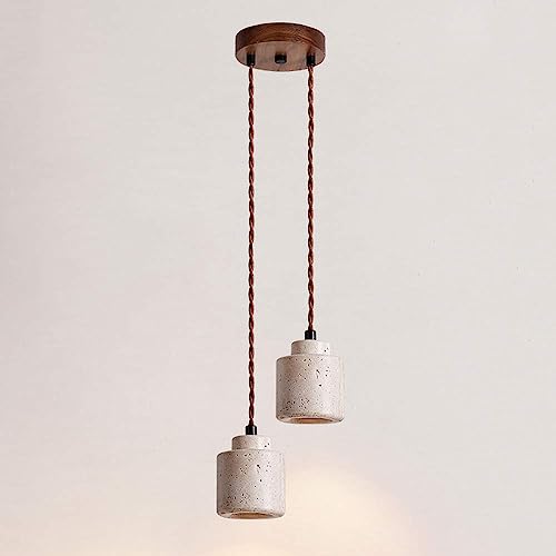 Luz colgante de travertino y madera para crear un ambiente cálido e íntimo en tu comedor