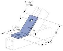UnistrutP1546 45 Degree Angle Bracket 2 Hole, Silver, Set of 10 Pieces