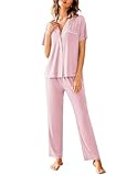 Avidlove Women Pajamas Set Notch Collar Soft Sleepwear Pjs Short Sleeve Button Down Nightwear with Long Pants