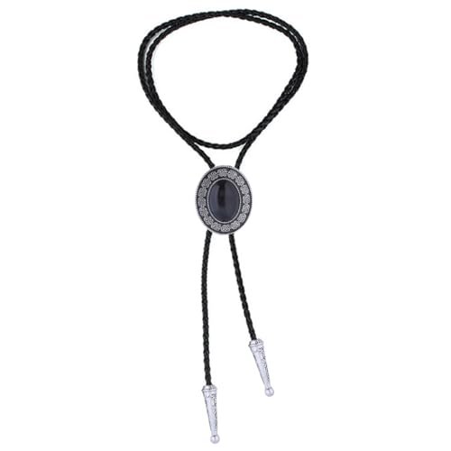 Image of GelConnie Bolo Tie for Men Women Western Cowboy Turquoise Leather Necktie | Natural Stone Bolo Tie Necklace for Women Rodeo Cowboy Leather Necktie Native American Western Cowgirl Ties Adjustable Cord