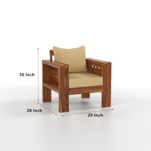 Image of NATRAJ ART & CRAFT Sheesham Wood 1 Seater Sofa Set for Living Room | Wooden Sofa Set for Living Room Furniture (1 Seater, Honey Finish)