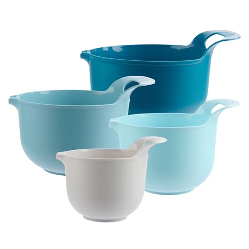 YVCDFRE Four-piece nested plastic mixing bowl set with pour spout and handle blue