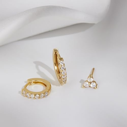 Small Hoop Earrings for Women, Diamond Stud Huggie Cartilage Earrings Set for Multiple Piercing, 3 Pairs Trendy Jewelry Gifts4