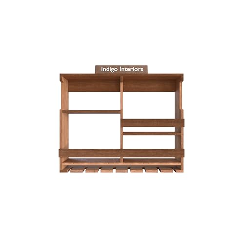 Indigo interiors Wooden Wall Mounted Wine Rack, Bar Cabinet with Glass Storage, Wall Hanging Mini Bar for Home Wine Rack/Holder Upside Down Glass Hanging Organizer Size 30 x 24 Inch (Natural)