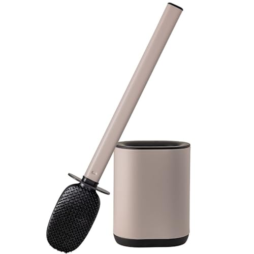 Erreke Escobilla Baño Silicona con Soporte Acero Inoxidable, Escobilla WC en TPR Flexible para Mejor Limpieza, Montaje en Pared sin Taladro, Higiénica y Resistente (Sandstone Beige)