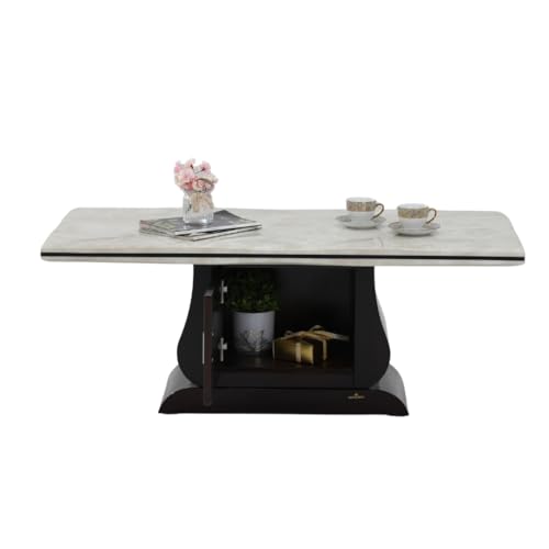 Image of Royaloak Venice Italian Marble Coffee Table | Coffee Table for Living Room with Bevelled Edges, High Gloss Finish, Pedestal Style Base & Ample Storage | Italian Collection