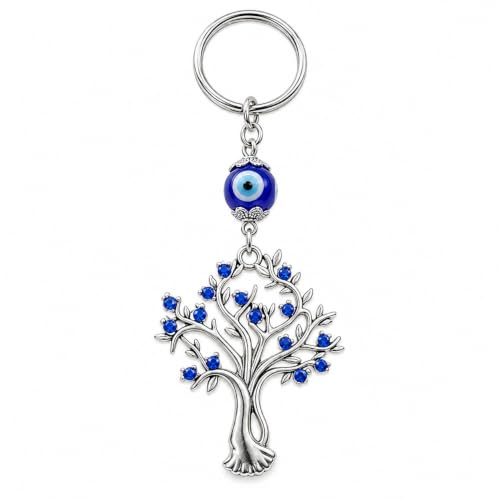 Image of Tree Shape Pendant with Blue Evil Eye Keychain Crystal alloy Keyring for Diwali Gift item for Men and Women