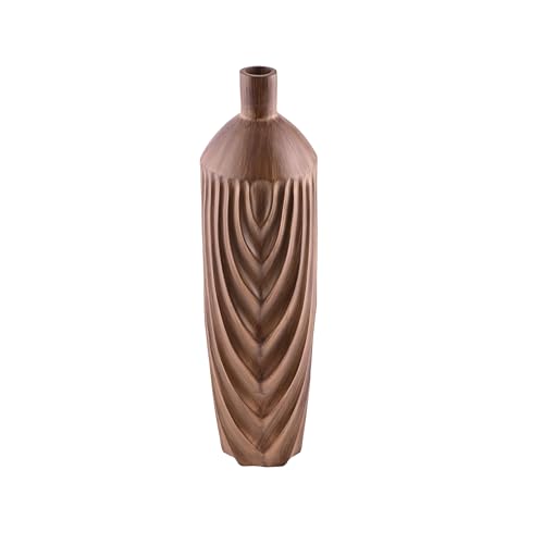 Image of Kuber Industries Decorative Polyresin Flower Vases for Home Decor Living Room & Bedroom | Aesthetic Table Decor Flower Table Pot for Corner | Wooden Brown