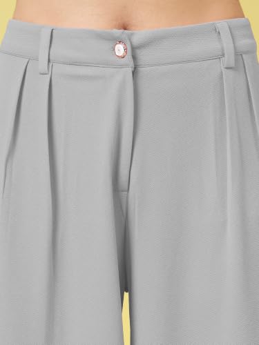 Image of FYLTR Women's Stretchable High Waist Wide-Leg Front Pleated Formal Trouser
