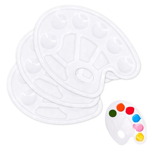 Paleta Pintura, 3 Piezas Paleta Pintura Acrilica, Paleta para Acuarelas, Paleta Universal para Manualidades, Accesorios Ovalados con Orificio de Sujeción, Blanco