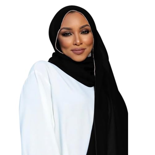 ANKOMINA Women Soft Chiffon Diamond Chain Trim Long Scarf Shawl Muslim Hijab Head Wrap Scarves3