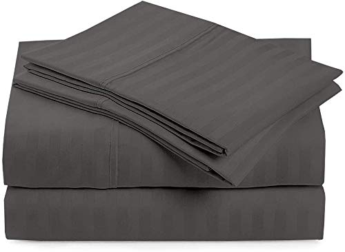 3 PC Duvet Cover Set (Rajai Cover), 100% Long Staple Egyptian Cotton Quilt Cover, Silky Soft, Breathable with Hidden Zipper Closure King Size Dark Gray Stripe