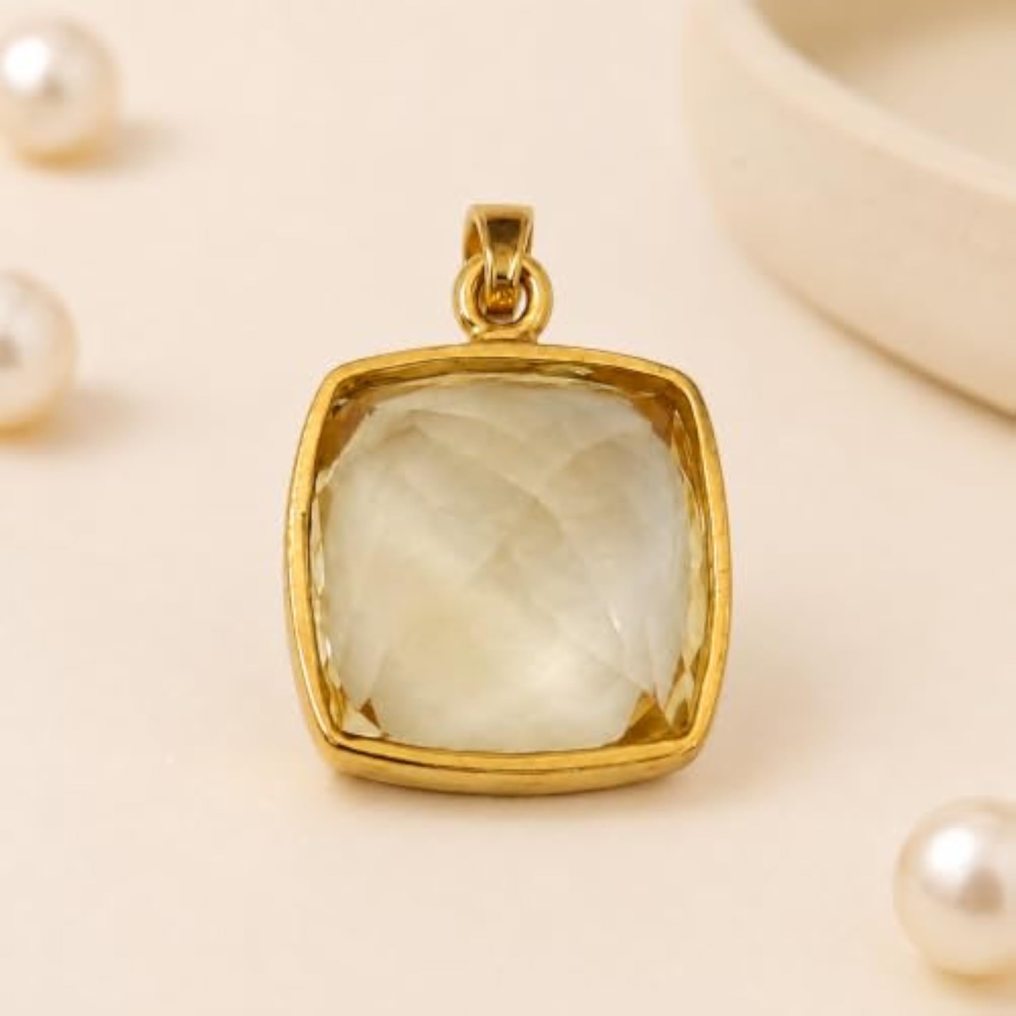Women's 925 Silver Square Citrine Pendant with Certificate