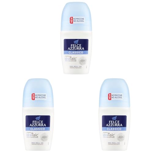 Felce Azzurra - Deodorante Roll On Classico con Formula IdraTalc, Efficacia 48 Ore, Non Macchia - 50 ml (Confezione da 3)