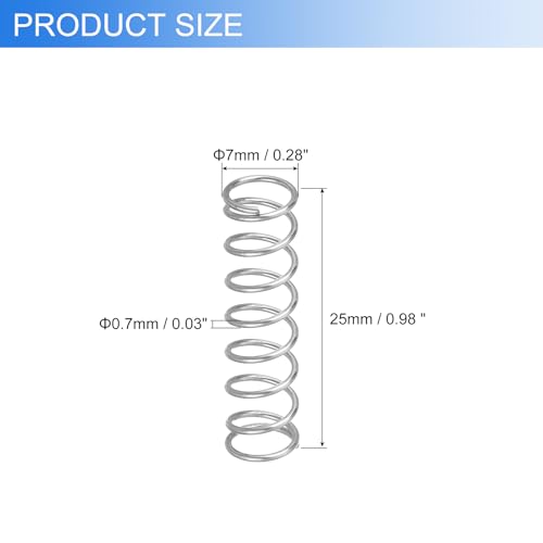 uxcell 2Pcs Compression Springs, 0.7mm Wire Diameter x 7mm OD x 25mm Length 304 Stainless Steel Extension Spring Ballpoint Pen Pressure Springs for Shop Home Repairs, Silver - Image 3