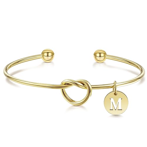 YeGieonr Bracciale Donna Oro, Placcato Oro 18K Acciaio Inossidabile Iniziali Nodo d'Amore Ciondoli Bracciale, Regali di Nozze per damigelle d'onore