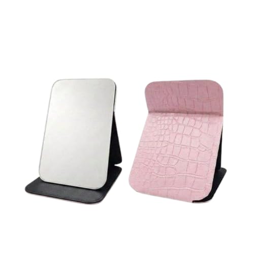 Compact Folding Makeup Mirror Adjustable Stand HD Clear Reflection Vanity Mirror for Makeup Lightweight Portable Travel Mirror Premium PU Leather Exterior for Women & Girls (Pink)-image-44