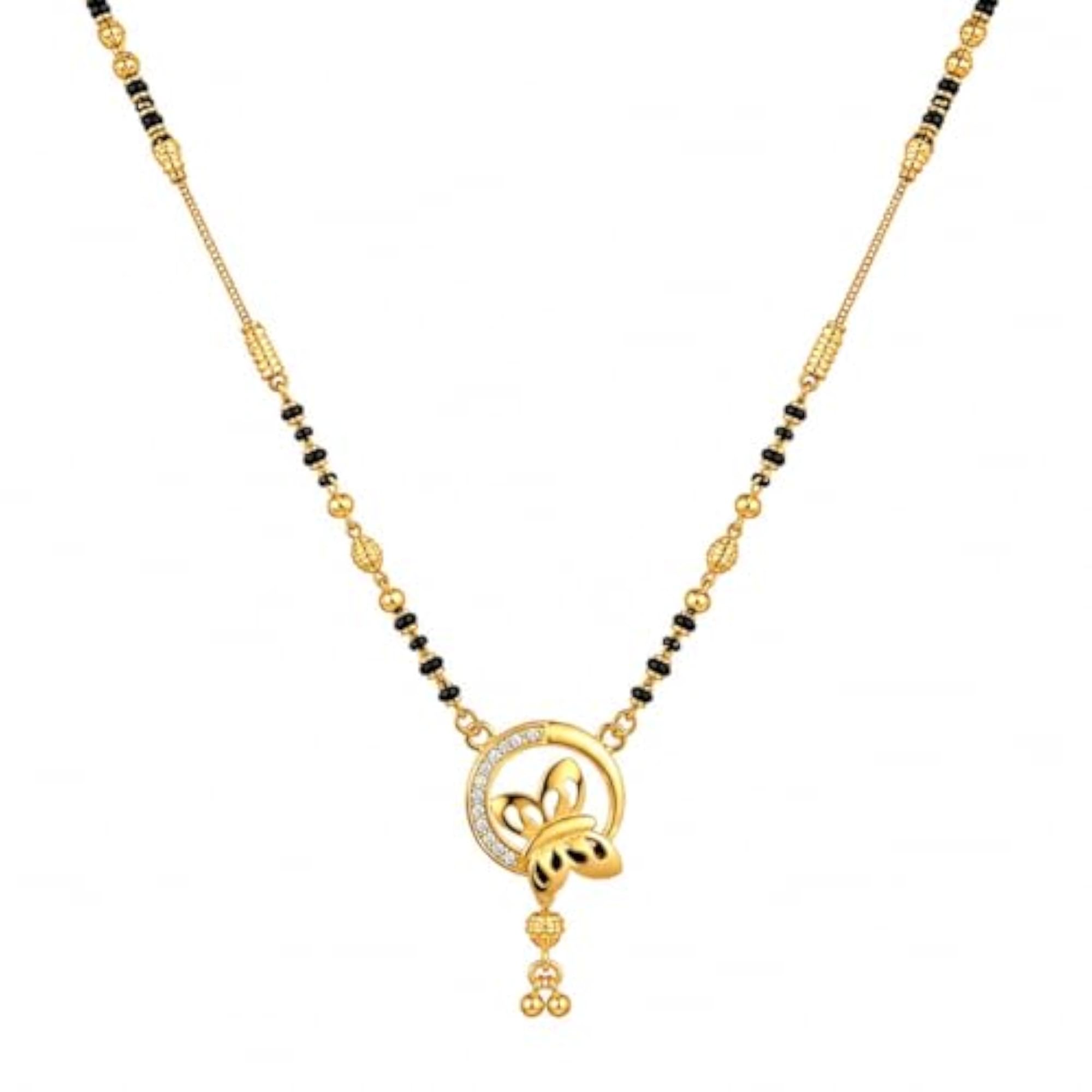 Women's Traditional Gold & Black Brass Alloy Mangalsutra with Butterfly Pendant