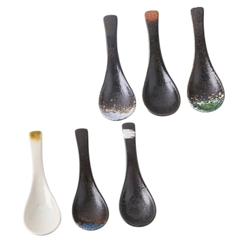 CIYODO 6piezas Cucharas De Sopa Japonesas De Cerámica De Único Para Ramen Sopa y Arroz Colores Aleatorios Utensilios De Comida Decorativos