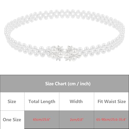 Women's Pearl Belt Crystal Rhinestone Retro Elastic Thin Waist Belt for Wedding Dress4