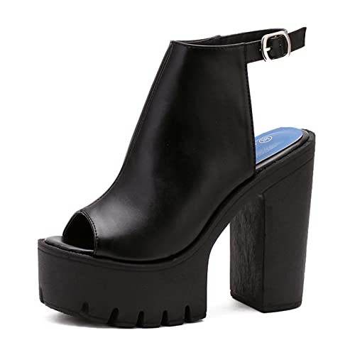 Black Heels for Women Platform Shoes with Block Heel Pumps Adjustable Ankle Strap Closed Toe Mary Janes Shoes Party Nightclub Footwear Gothic Punk Style