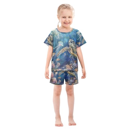 ALAZA Turtle Jellyfish Coral Pajama Set Short Sleeve Sleepwear Soft Lounge Nightwear3