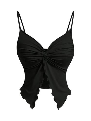 Women's Going Out Tops Y2K Twist Front Cami Crop Tops Spaghetti Strap Ruffle Asymmetrical Ruched Camisole