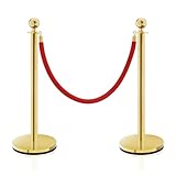 Gold Stanchions, Red Carpet Ropes and Poles, Stainless Steel Barriers for Party, Museums, Wedding, Easy Connect Assembly, 2PCS