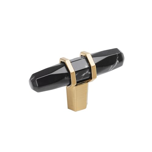 Image of Amerock 2-1 /2 inch Bar Carrione Marble Black /Champagne Bronze Cabinet Knob | Durable Zinc drawer knob and cabinet hardware, ideal for kitchen cabinets, bathroom vanities, dressers, and furniture