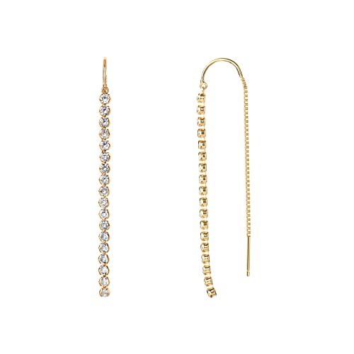 Image of PAVOI 14K Gold Plated Threader Earrings for Women, Statement Chain Earrings | Hypoallergenic Earrings with 925 Sterling Silver Posts, Dangle Chain Threader Earrings Double Piercing