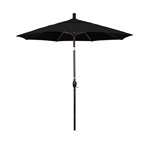 California Umbrella 7.5' Round Aluminum Market Umbrella, Crank Lift, Push Button Tilt, Bronze Pole, Canvas Black