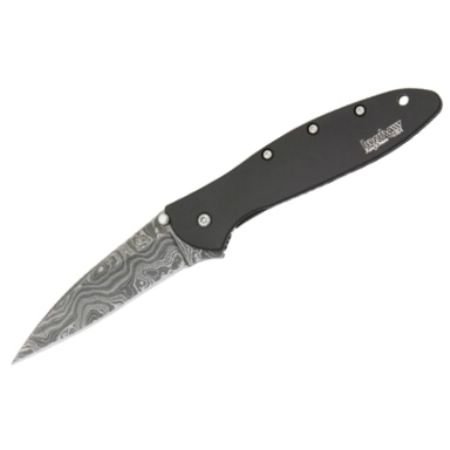 Kershaw Knives 1660DAMBK Assisted Opening Damascus Leek Linerlock Knife with Black Handles